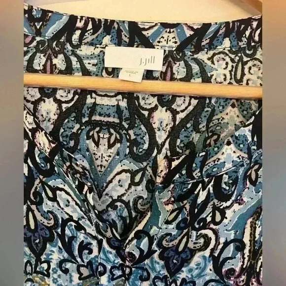 J. JILL Blouse Top Tunic Shirt Boho Blue Lightweight Split Neck Size Large - Picture 3 of 5
